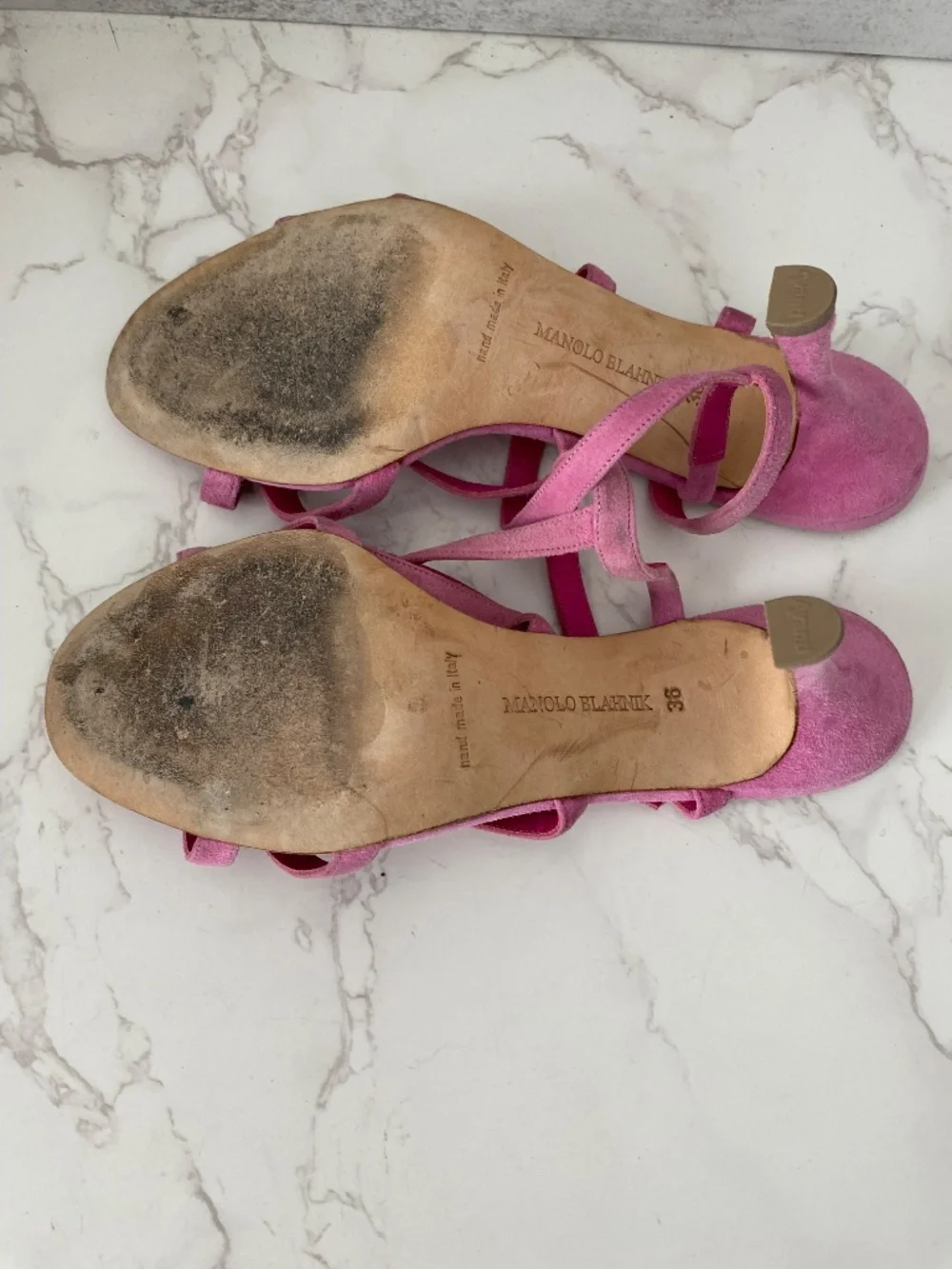 Manolo Blahnik Strappy Heels Sz 36 (US 6) Pink Suede Barbiecore Bridesmaid